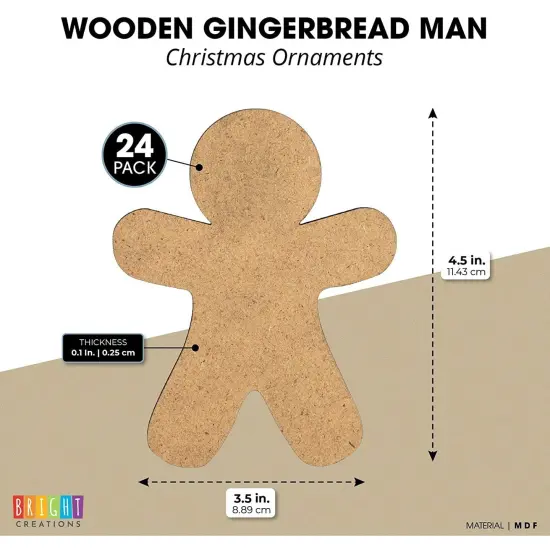 Bright Creations 24 Pack Wooden Gingerbread Men for Crafts, Wood DIY Christmas Ornaments, Festive and Fun Gingerbread Men Decorating Kit for Xmas Celebrations and Gatherings (3.5 x 4.5 In) Brown {2}
