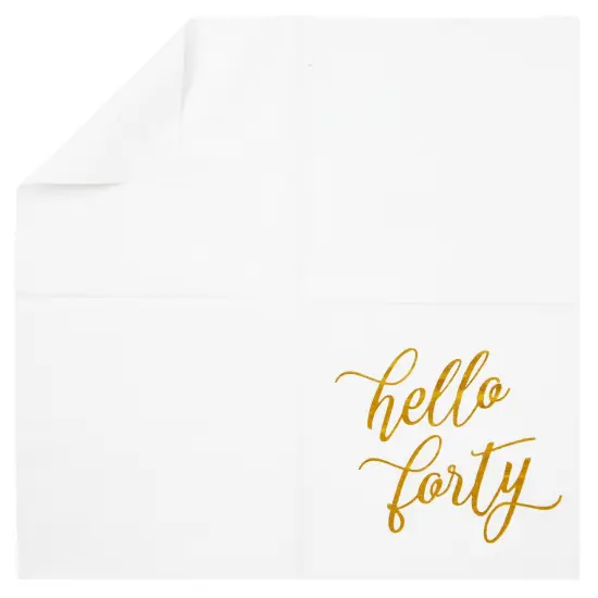 50 Pack Hello Forty Cocktail Napkins with Gold Foil for 40th Birthday Decorations, 3-Ply, White (5 x 5 In) {4}
