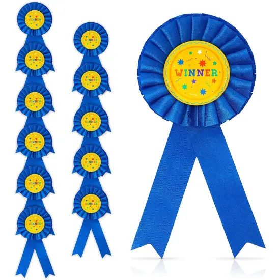 Blue Rosette Award Ribbons Set, Winner (3 x 6 Inches, 12 Pack) {1}
