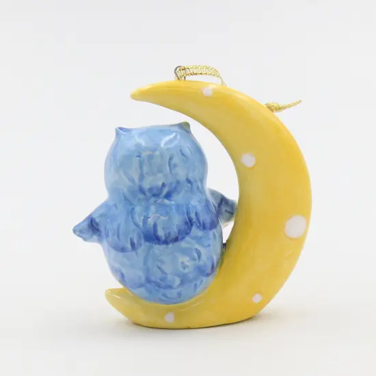 Ceramic Owl On The Moon Ornament, Home D&eacute;cor, Gift for Her, Gift for Mom, Christmas Tree D&eacute;cor, Birdwatcher Gift {3}