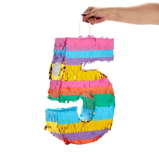BLUE PANDA Rainbow Number 5 Pinata for Kids Ages 3-14 Birthday Party Decoration, Fiesta, Cinco de Mayo Celebration, Small (12 x 16.5 x 3 In) Multicolor {5}