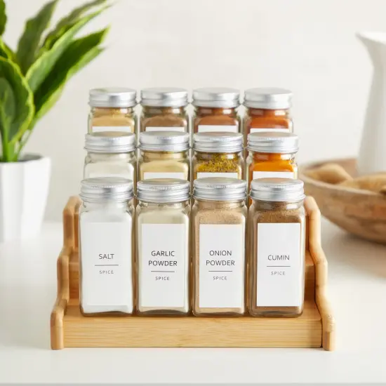 Talented Kitchen 140 Minimalist Spice Jar Labels - Preprinted Seasoning Stickers for Herb Bottles, Spice Rack, Pantry Organization (Black Print on White Matte Backing) {8}