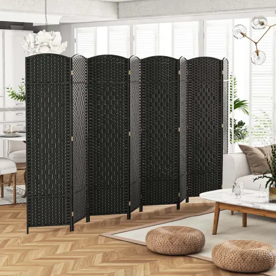 Costway 8-Panel Room Divider 6 FT Tall Folding Privacy Screen with Solid Wood Frame Brown/Black {2}