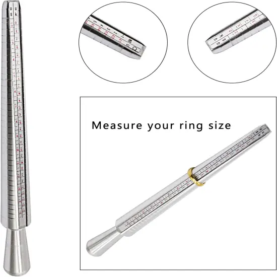 Ring Sizer Mandrel Measuring Tool Steel Ring Sizing Gauge Sizers Set Rubber Jeweler's Mallet Hammer Metal Finger Size Stick Wire Wrap Rings Tools Jewelry Making Kit {5}