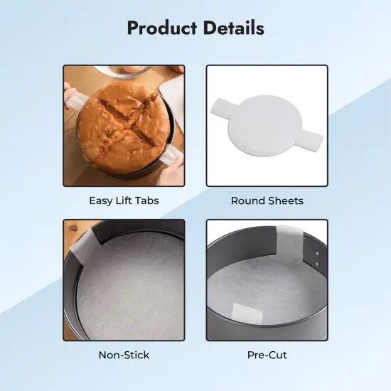 8-Inch Parchment Paper Rounds with Lift Tabs, 100 Sheets Nonstick Cake Pan Baking Liners White {4}