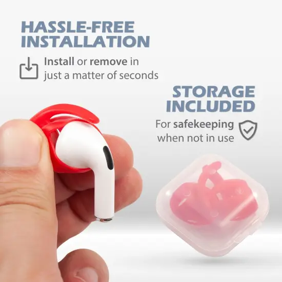 Insten 3 Pairs Ear Hooks Compatible with AirPods Pro 2019 Earbuds, Anti-Lost EarHooks Accessories, Comfortable Soft Silicone Covers, with Storage Box (Not Fit in Charging Case) Red {3}