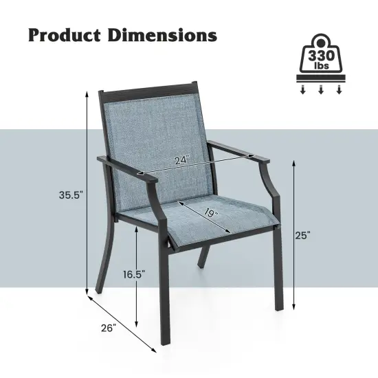 2 Piece Patio Dining Chairs with Fabric Seat and Metal Frame Suitable for Multiple Outdoor Places Blue {4}