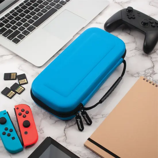 Carrying Case For Nintendo Switch & OLED Model Console with 10 Game Slots, Portable Travel Case Fit for Joycon and Adapter, Hard Shell Pouch with Handle (Blue) {2}