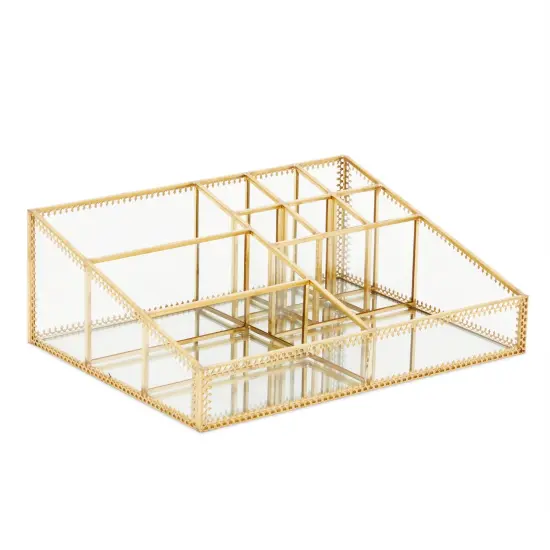 Glass Makeup Organizer with Gold Trim for Vanity, Cosmetic Storage (10.2 x 7.5 x 3.5 In) {5}