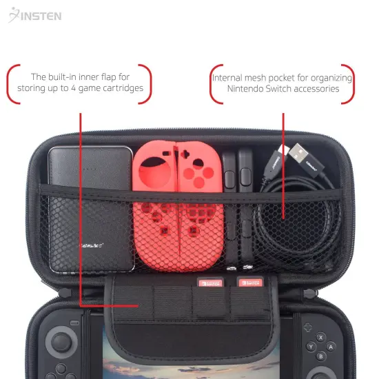 For Nintendo Switch Carrying Case Cover, OLED Model Console Travel Protective Hard Storage Pouch with Game Card Holder Slot Accessories, Black {5}