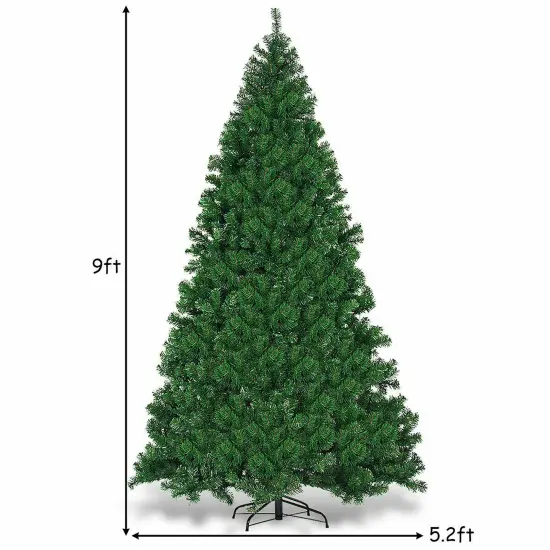 Costway Pre-Lit PVC Christmas Tree 9Ft Hinged 700 LED Lights Green {4}