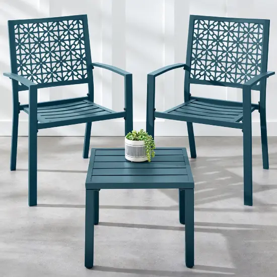 Best Choice Products 3-Piece Stackable Patio Bistro Set, Outdoor Chat Furniture w/ 2 Chairs, Table Sage Green {7}