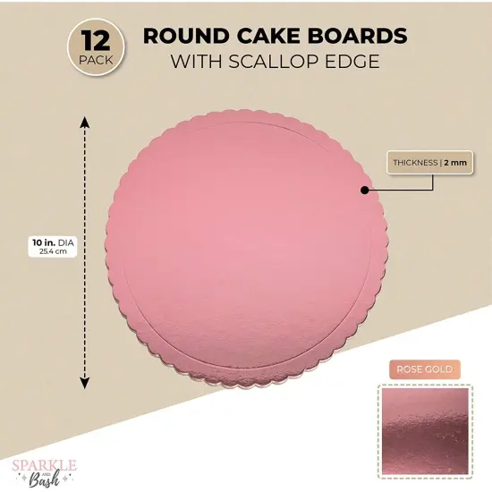 Rose Gold Foil Cake Boards, Scalloped Dessert Base (10 Inches, 12 Pack) Pink {2}