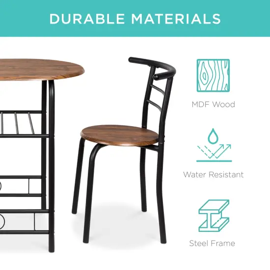 Best Choice Products 3-Piece Wood Dining Room Round Table & Chairs Set w/ Steel Frame, Built-In Wine Rack Black/Brown {5}