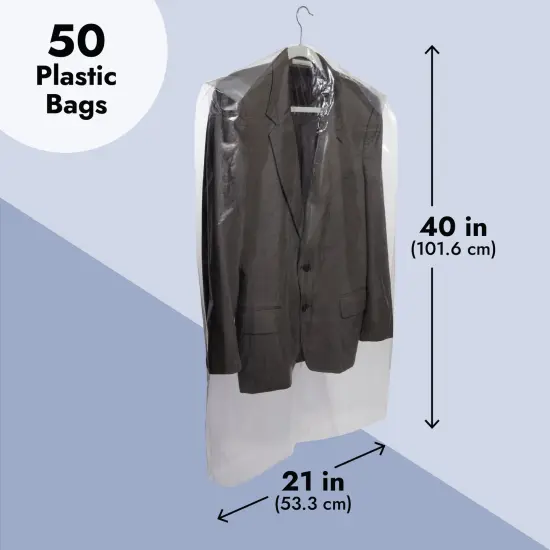 50 Pack Clear Plastic Garment Bags for Hanging Clothes, Dry Cleaning Bags for Suits, Shirts, Dresses (21 x 40 Inch) {3}