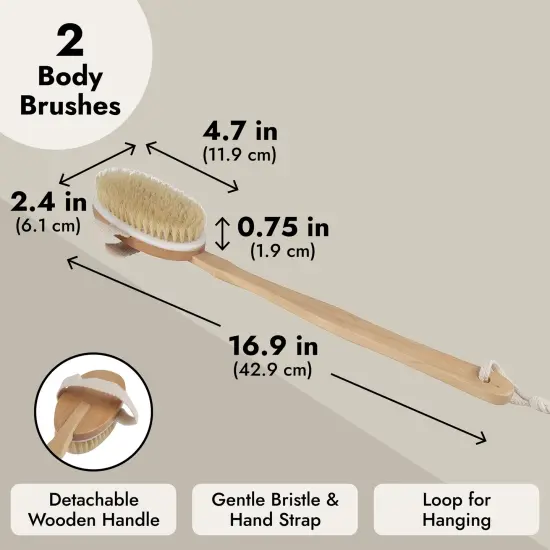 Juvale 2-Pack Detachable Dry Brushing Body Brush - Long Handle Back Brush for Showering and Dry Brushing, 16.9 Inches Multicolor {4}