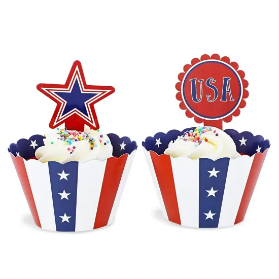 Cupcake Toppers and American USA Patriotic Cupcake Wrappers (102 Pieces) Red {7}