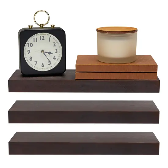 Set of 3 Dark Brown Wooden Floating Shelf for Nursery, Office, Bedrooms, Space Saving (15.7 x 5.5 x 1.5 In) {3}