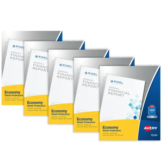 Avery Economy Weight Sheet Protectors, Acid Free, 8-1/2" x 11", 100-Count, Clear, 5 Pack (75202) {1}