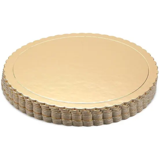 Juvale 12-Pack 10 Inch Round Cake Board, Gold Scalloped Cake Boards for Weddings, Birthdays, Baking and Desserts, Grease-Proof Pastry Board, Sturdy Disposable Cardboard Tray {7}