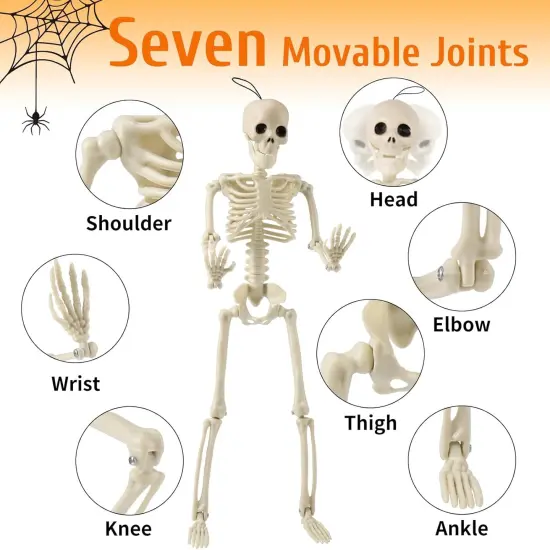 2 Pack Skeleton Decor With Wreathes, 16" Posable Plastic Mini Skeletons {2}