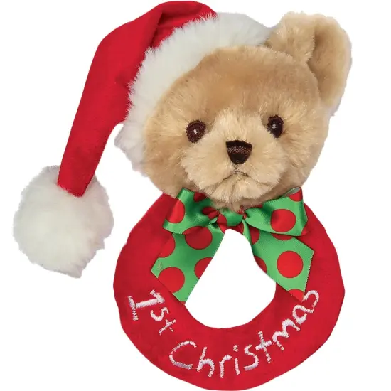 Bearington Baby 1st Christmas, 5.5 Inch Teddy Bear Plush Stuffed Animal, Soft Baby Rattles and Plush Rings, For Ages 0-14 Red {1}