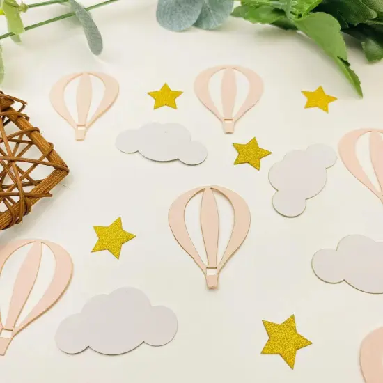 Glitter Gold Star White Clouds and Pink Hot Air Balloons Paper Confetti for Children Boys Girls Baby Shower Summer Birthday Wedding Theme Party Decorations, 100PCS {5}