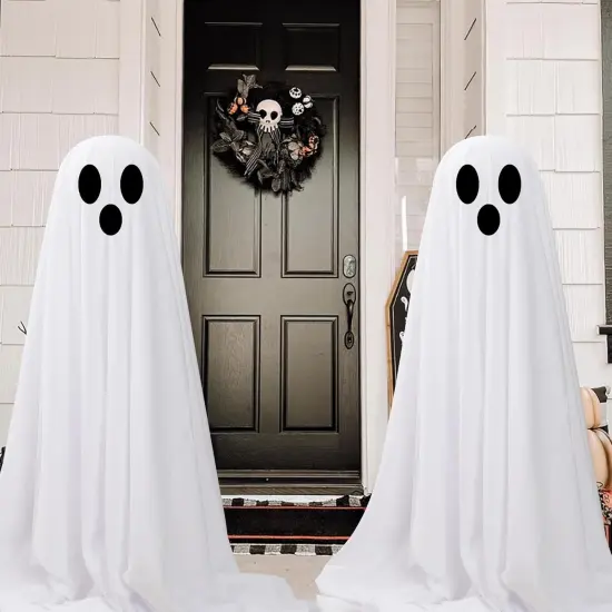 2PCS Large Lighted White Cloth Ghosts with 30 LED String Lights {4}