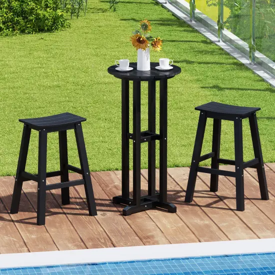 HDPE Round Outdoor Patio Bar Table with Stainless Steel Frame Black {6}