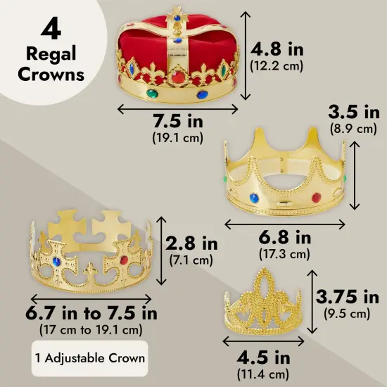4-Pieces King and Queen Crowns Set for Kids - Gold Crowns and Tiara for Royal Theme Birthday Party Costume Accessories and Photo Booth Props {5}