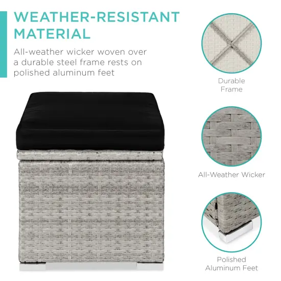 Best Choice Products Set of 2 Wicker Ottomans, Multipurpose Furniture w/ Removable Cushions, Steel Frame Gray/Black {3}