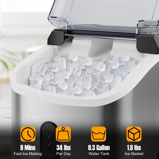 Nugget Countertop Ice Maker with Soft Chewable Pellet Ice-Silver {4}