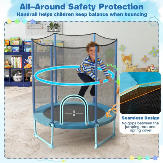 Metal Kids Trampoline with Gymnastic Bar and Safety Net Blue {5}