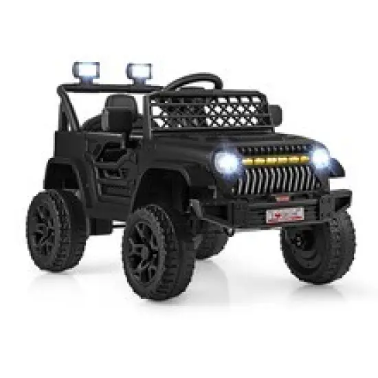 12V Ride-On Truck Car for Kids with Parental Remote, Music Player, and LED Lights Black {8}