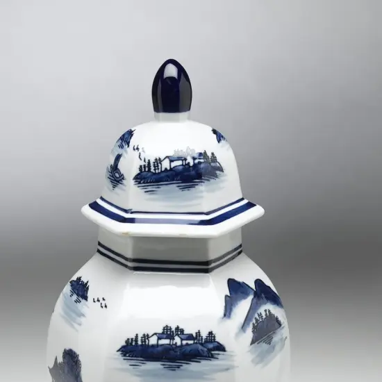 AA Importing 59742 Blue And White Shaped Ginger Jar With Lid {4}