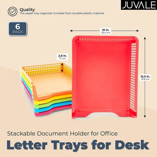 Set of 6 Rainbow Turn In Trays for Teachers, Plastic Classroom Paper Organizers, Colorful Storage Baskets for Office (12.75*9.75*2.75 inch) Multicolor {3}