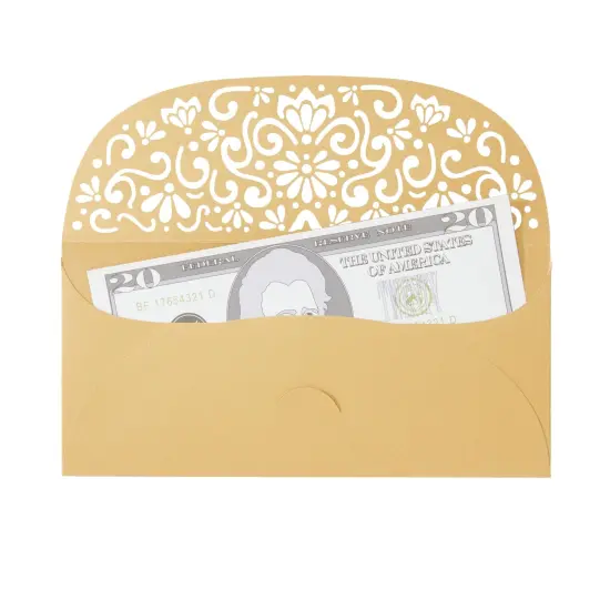 Gold Money Envelopes for Cash Gifts, Laser Cut Holders for Currency for Wedding, Birthday (6.8x3.3 In, 36 Pack) {5}