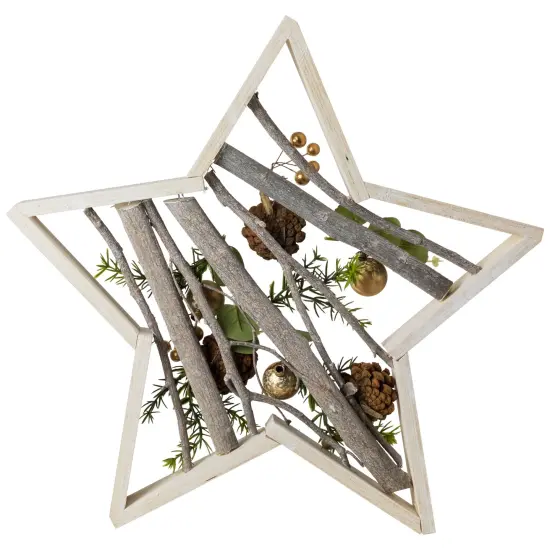 Northlight Pinecones and Berries Star Shaped Wooden Christmas Decoration - 14.5" Ivory {6}
