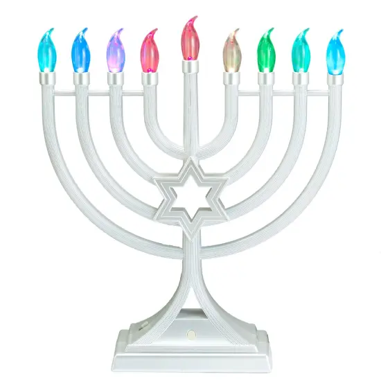 Rite Lite LED Glow Color Changing Hanukkah Menorah - 13" - Pearl White {3}