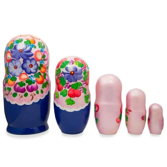 Flowers on Pink Dress WoodenNesting Dolls 7.25 Inches {3}