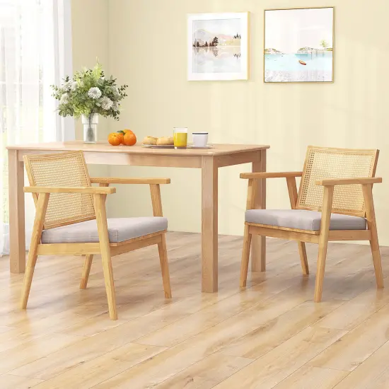 Costway Mid Century Modern Accent Chairs Set of 2/4 with Breathable Rattan Back Dining Room {4}