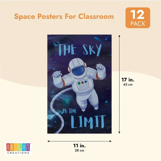 12 Pack Outer Space Posters for Classroom Decor, Kids Room Decorations, Inspirational Quotes (11 x 17 in) Blue {3}