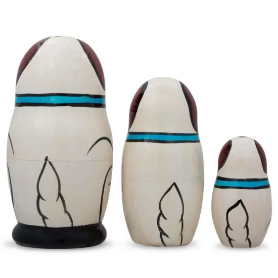 3 White Dog with Bone Collar Wooden Nesting Dolls Matryoshka 4.25 Inches {3}