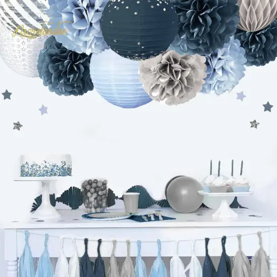 Wedding Party Decorations - 12PCS Dusty Blue Tissue Pom Poms Paper Lantern 50G Glitter Confetti Party Supplies for Romantic Wedding, Bridal Shower, Baby Shower, Birthday, Special Events {4}
