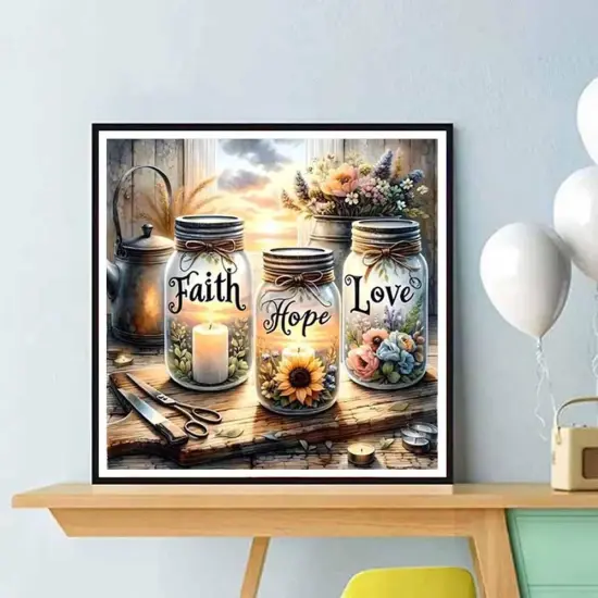 5D Diamond Painting Kits for Beginner,Faith,Hope,Love Wishing Bottle Diamond Art kit for Adults,DIY Diamond Dots with Diamond Gem Art and Crafts for Adults Home Wall Decor 11.8x11.8inch {5}