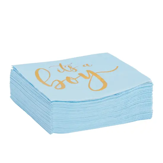 50 Pack Its a Boy Baby Shower Cocktail Napkins Party Supplies, Blue with Gold Foil Table Decorations (5 x.5 Inches) {6}