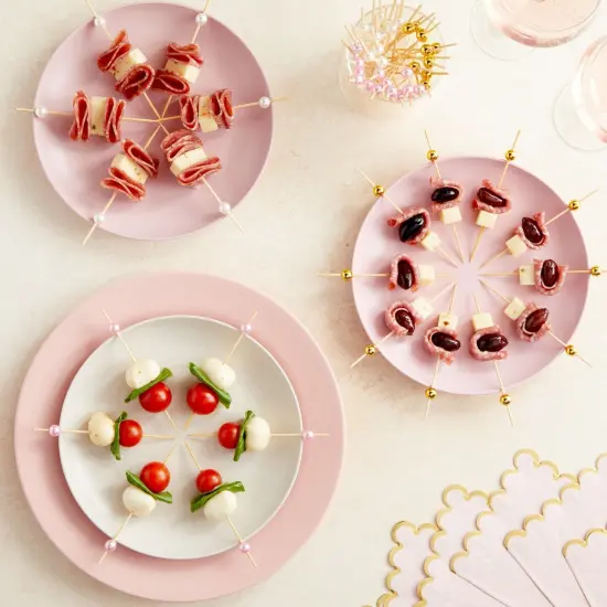 150 Pack of Decorative Toothpicks for Appetizers, Bamboo Food Picks (Pink, Gold, and White Pearl, 4.7 in) Brown {2}