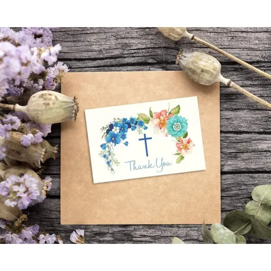 48 Pack Christian Thank You Cards With Envelopes, Bulk Baptism, Religious Greeting Notes for Christening, Wedding, Communion, Floral Cross Design (4 x 6 In) Multicolor {4}
