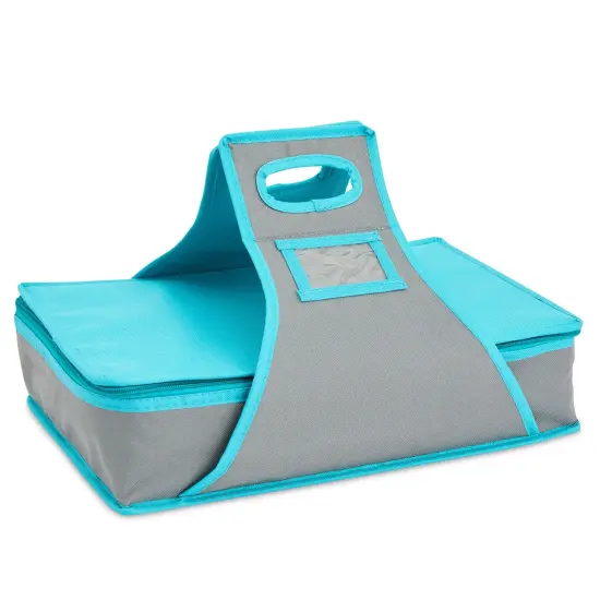Thermal Insulated Casserole Carrier - Food Warmer Bag Container to Keep Food Hot for Lunch, Potluck Dish, Picnics, Pie, Transport (Teal and Gray, 16x10x4 in) Blue {7}