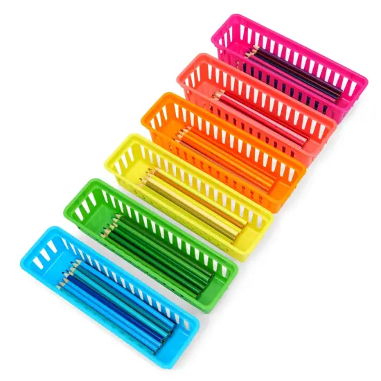 12-Pack Pencil Holder Trays and Organization Baskets - Plastic Caddy for Desk and Elementary Teacher Supplies for Classroom Decoration {7}